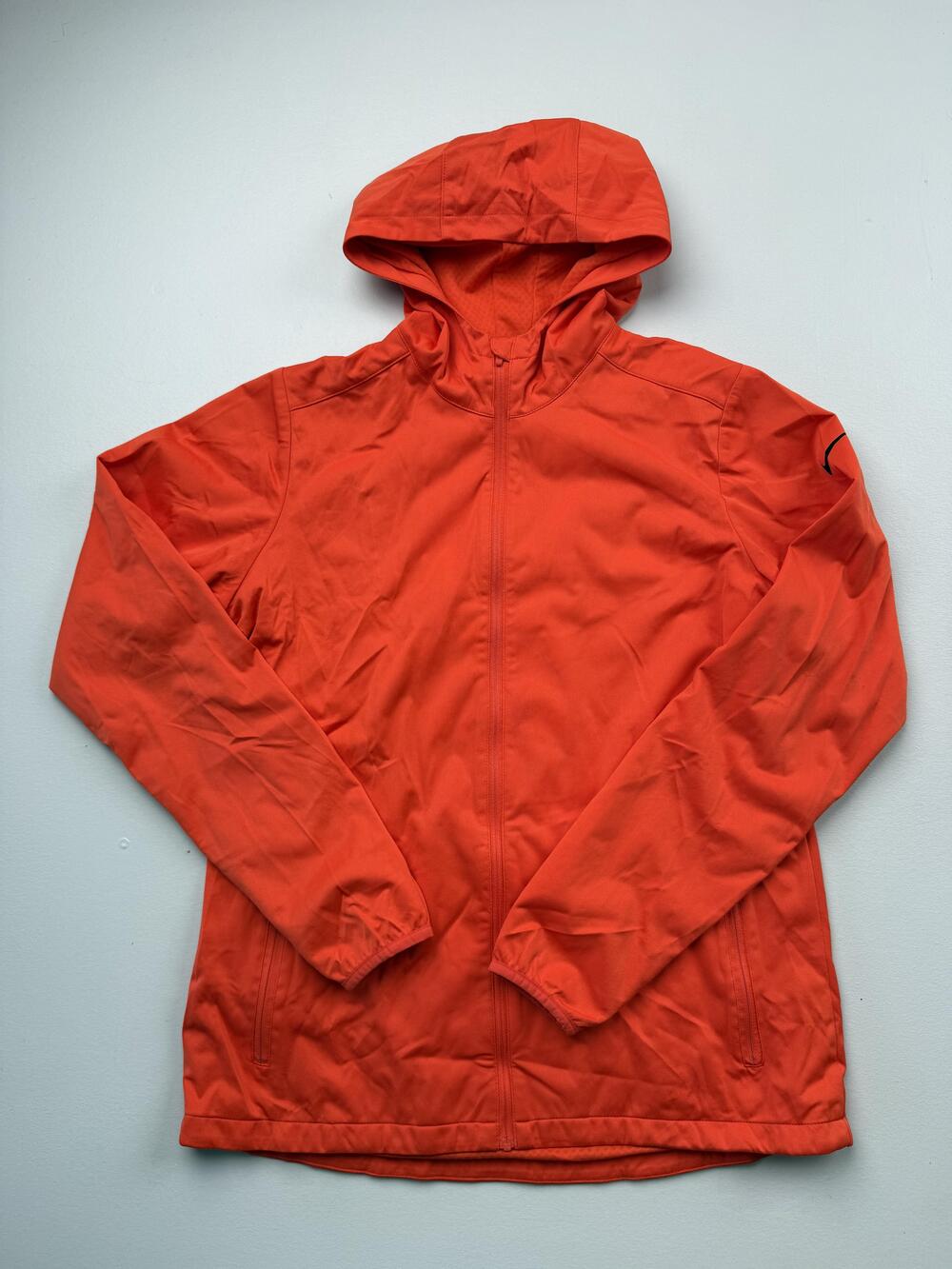 Nike Golf Jacket Mens Medium Orange Hooded Full Zip Windbreaker Lightweight
